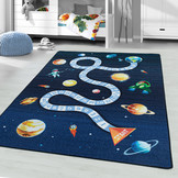 Tapijtenloods Play Vloerkleed Kinderkamer Space Numbers Laagpolig Blauw