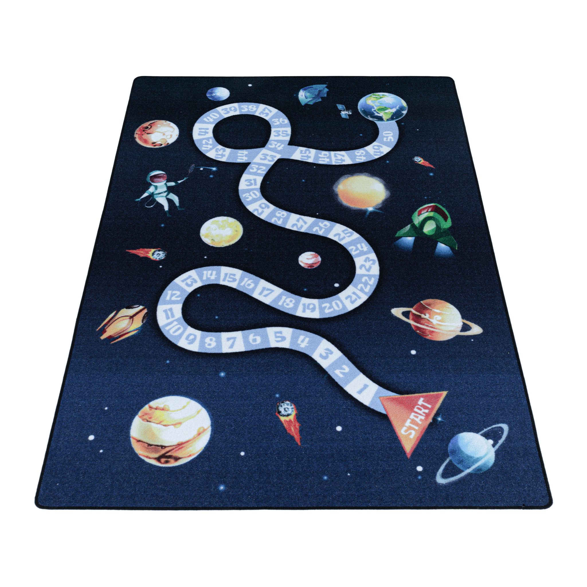 Tapijtenloods Play Vloerkleed Kinderkamer Space Numbers Laagpolig Blauw