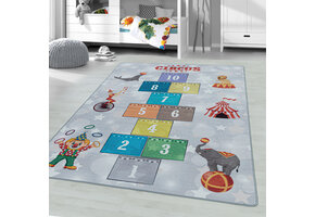 Play Vloerkleed Kinderkamer Circus Hinkelen Laagpolig Grijs