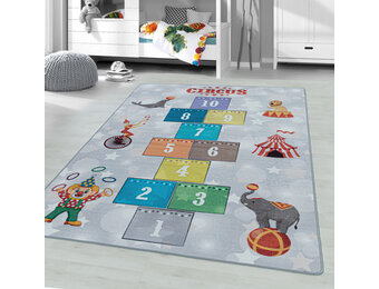 Tapijtenloods Play Vloerkleed Kinderkamer Circus Hinkelen Laagpolig Grijs