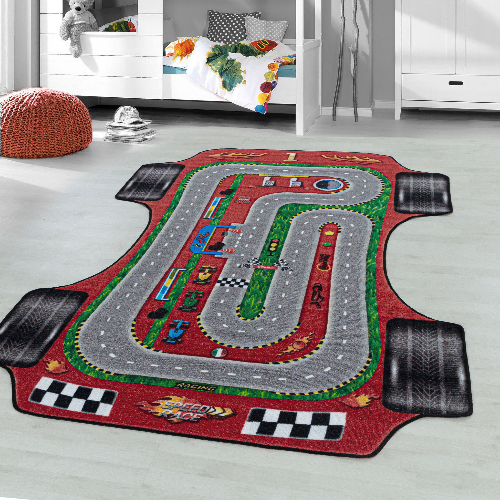 Play Vloerkleed Kinderkamer Formule 1 Laagpolig Rood