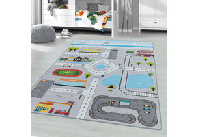Play Vloerkleed Kinderkamer Verkeer Laagpolig Grijs