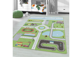 Play Vloerkleed Kinderkamer Verkeer Laagpolig Groen
