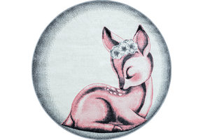 Tapijtenloods Bambi Kinderkamer Rond Vloerkleed Laagpolig Roze Grijs