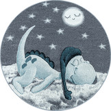 Tapijtenloods Bambi Dino Kinderkamer Rond Vloerkleed Laagpolig Blauw Grijs
