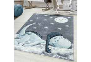 Bambi Dino Kinderkamer Vloerkleed Laagpolig Blauw Grijs
