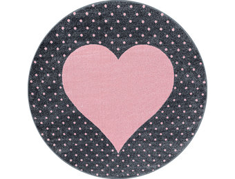 Tapijtenloods Bambi Love Kinderkamer Rond Vloerkleed Laagpolig Roze Grijs