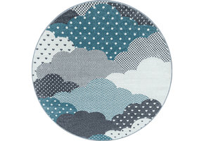 Tapijtenloods Bambi Wolken Kinderkamer Rond Vloerkleed Laagpolig Blauw Grijs
