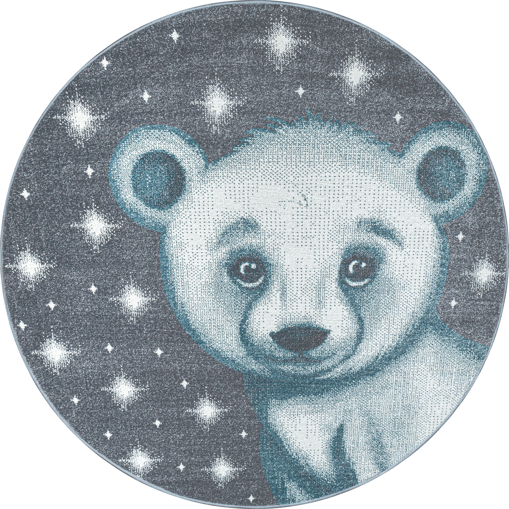 Tapijtenloods Bambi Beer Kinderkamer Rond Vloerkleed Laagpolig Blauw Grijs