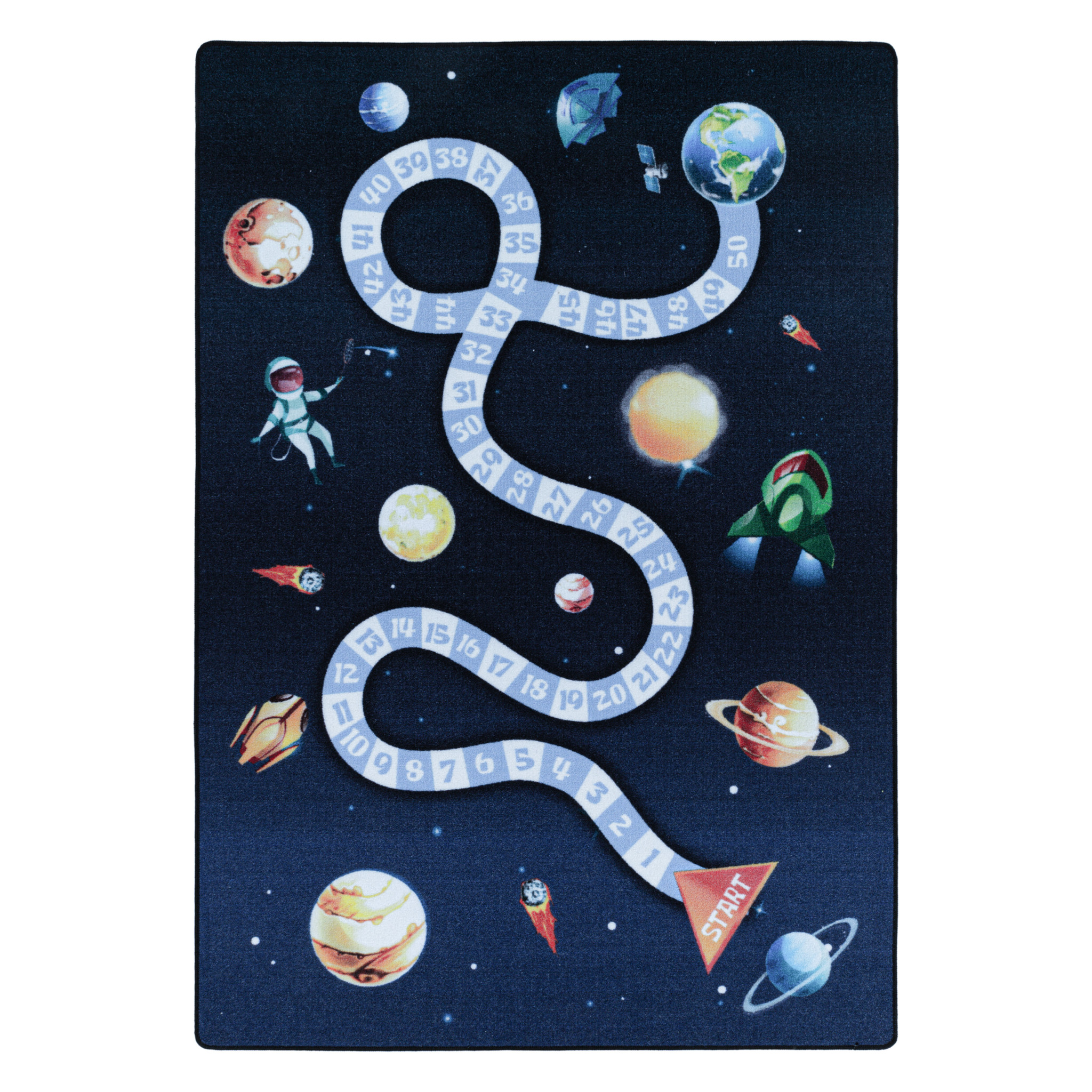 Tapijtenloods Play Vloerkleed Kinderkamer Space Numbers Laagpolig Blauw