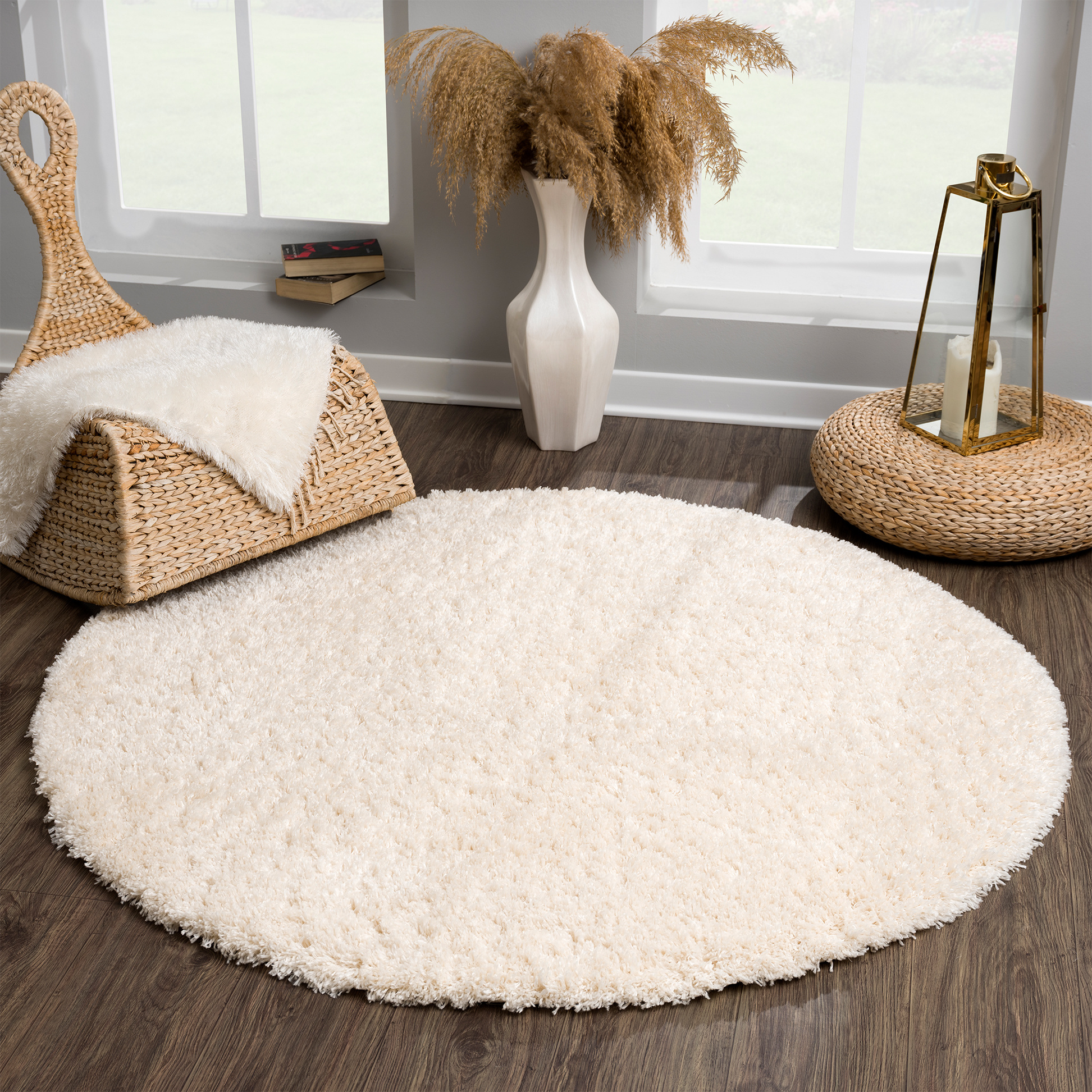 Porto Rond Soft Fluffy Vloerkleed Hoogpolig Effen Creme
