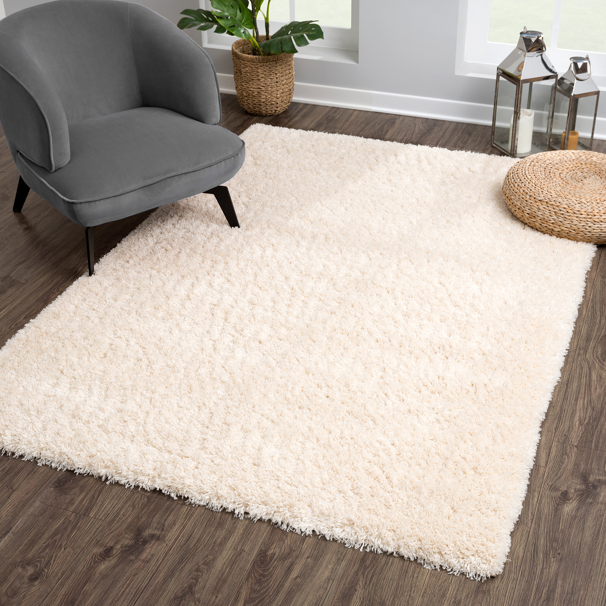 Porto Soft Fluffy Hoogpolig Vloerkleed Crème