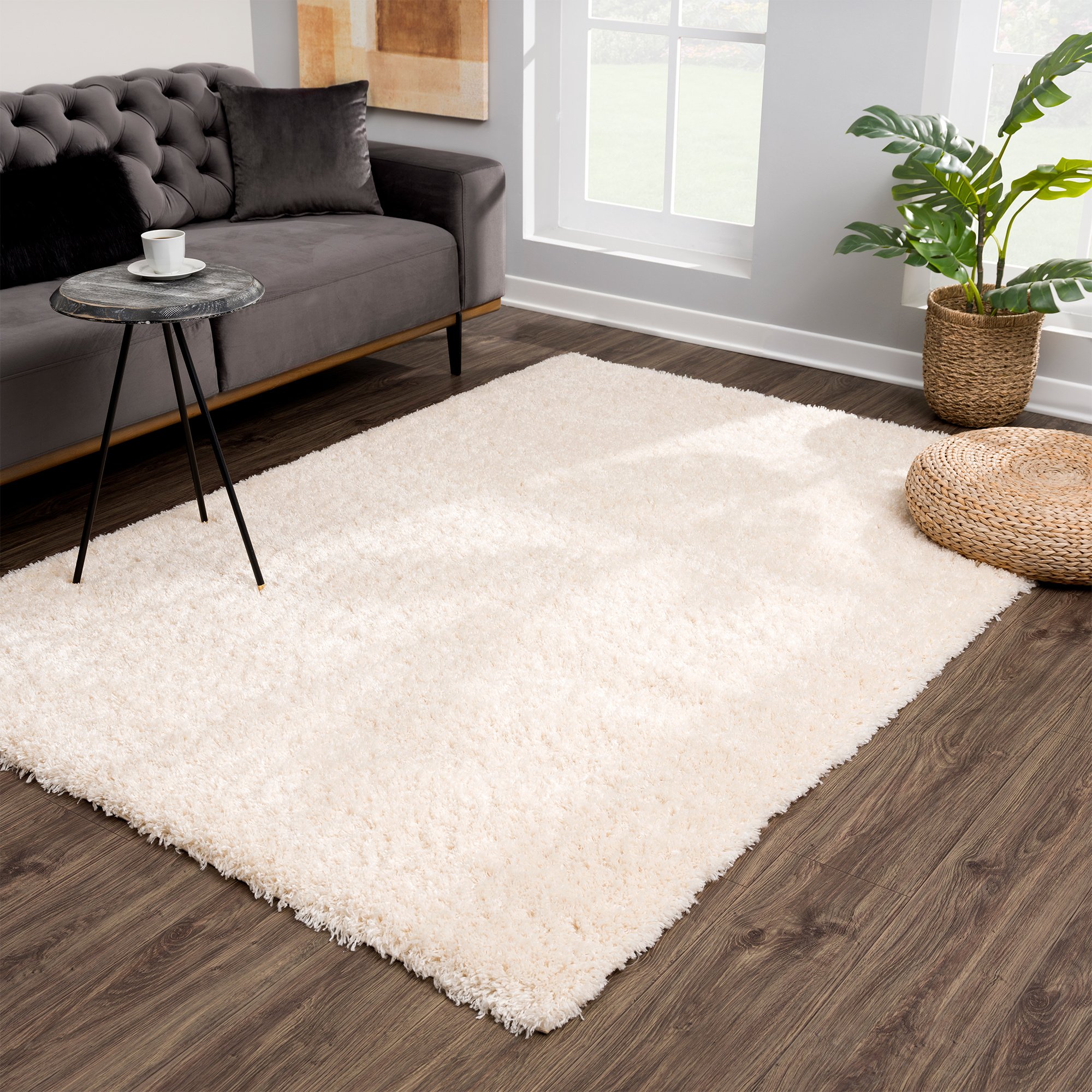 Porto Soft Fluffy Vloerkleed Hoogpolig Effen Creme