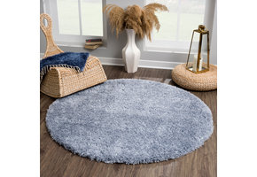 Porto Rond Soft Fluffy Vloerkleed Hoogpolig Effen Blauw