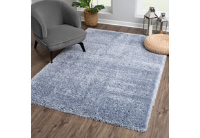 Porto Soft Fluffy Vloerkleed Hoogpolig Effen Blauw