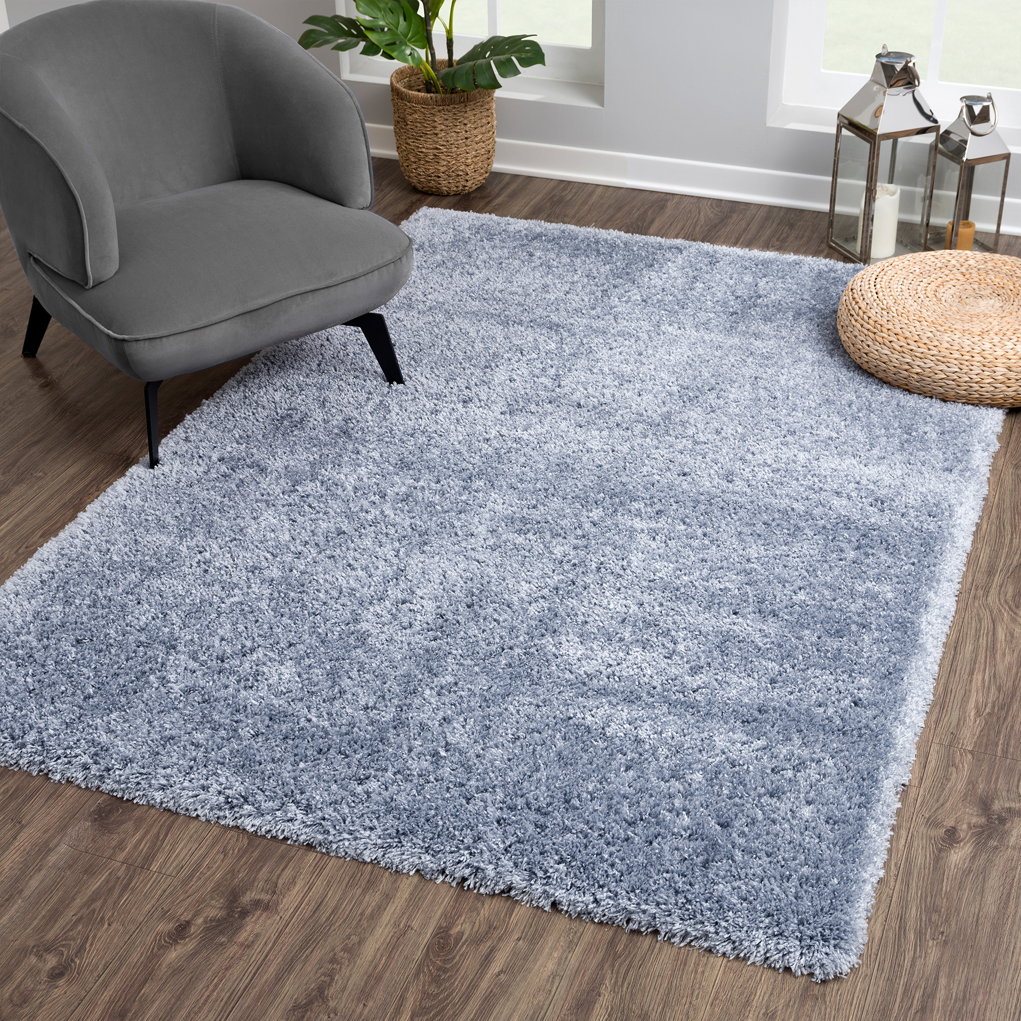 Porto Soft Fluffy Hoogpolig Vloerkleed Blauw