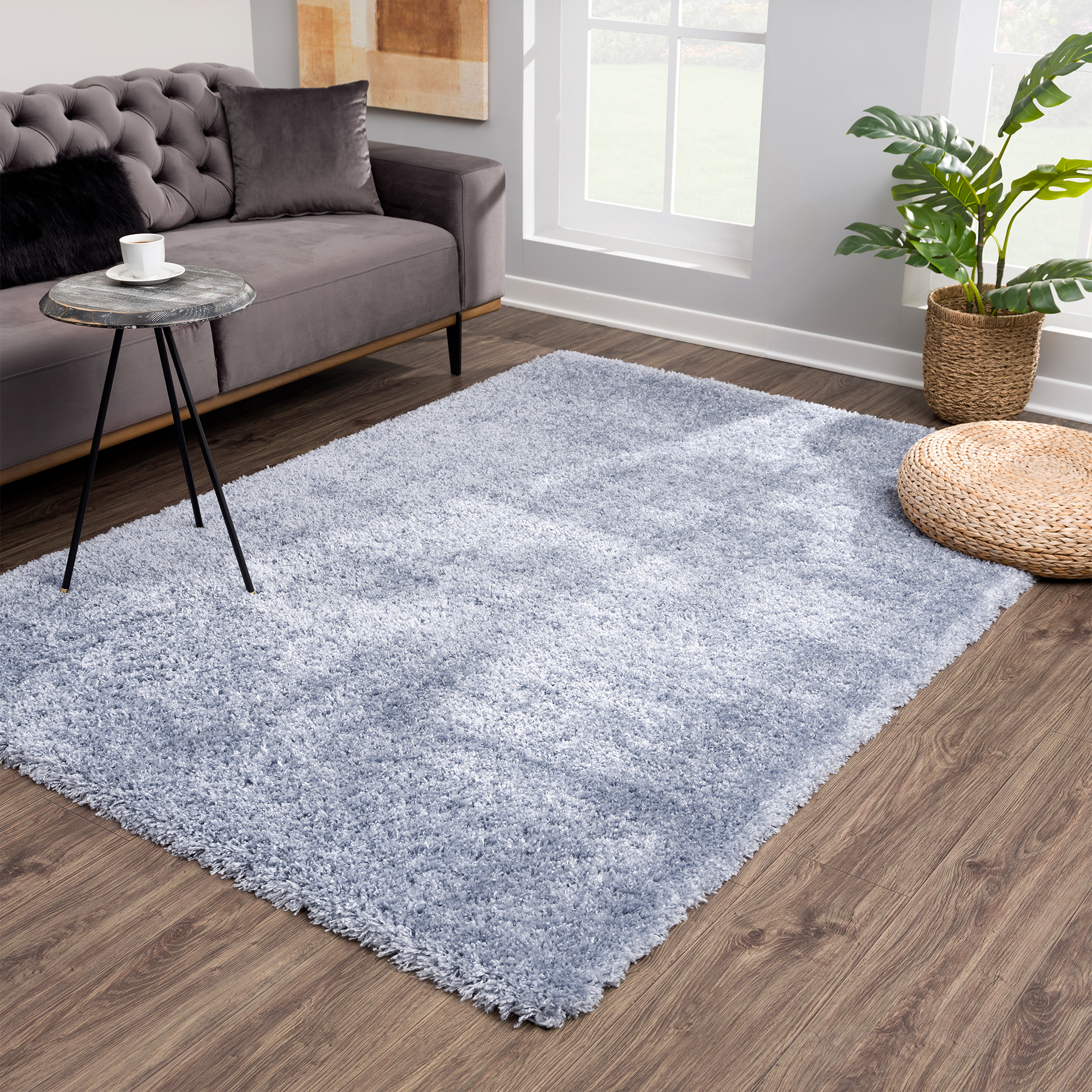 Porto Soft Fluffy Vloerkleed Hoogpolig Effen Blauw