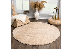 Porto Rond Soft Fluffy Vloerkleed Hoogpolig Effen Beige