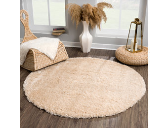 Tapijtenloods Porto Rond Soft Fluffy Vloerkleed Hoogpolig Effen Beige