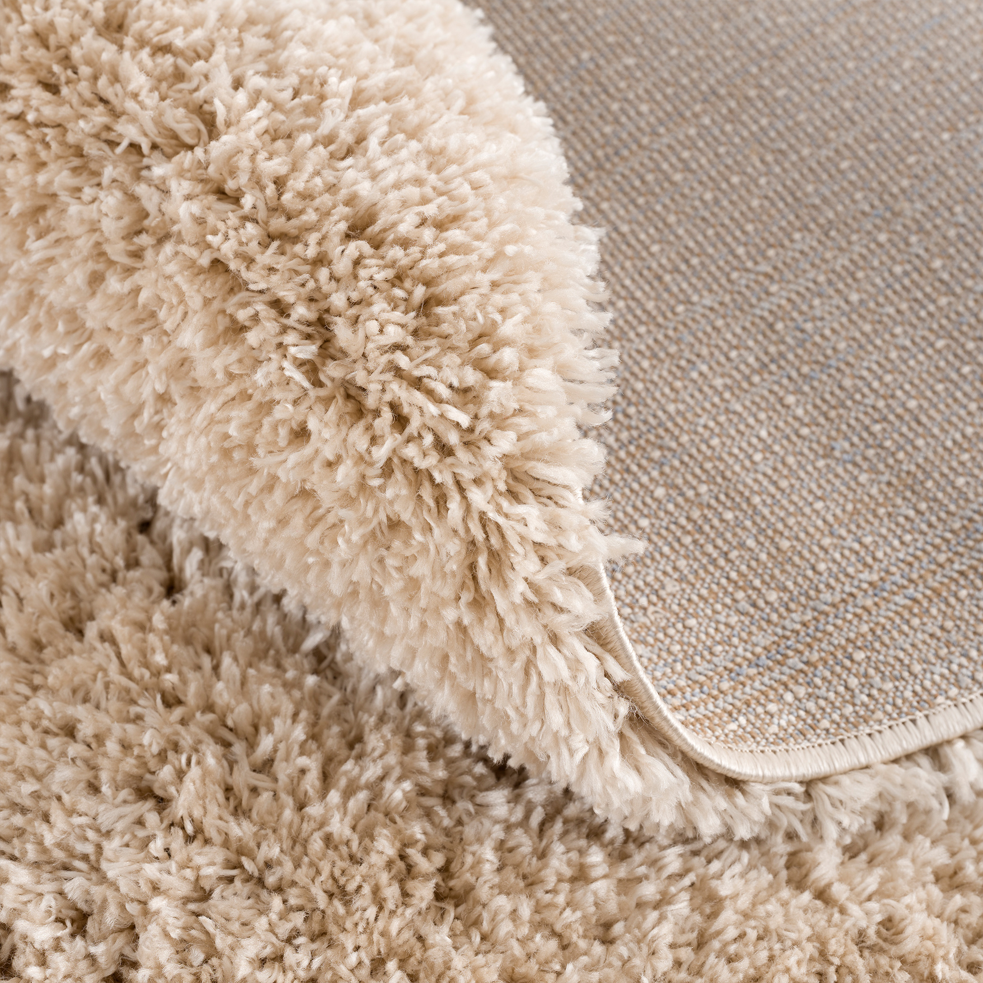 Porto Rond Soft Fluffy Vloerkleed Hoogpolig Effen Beige