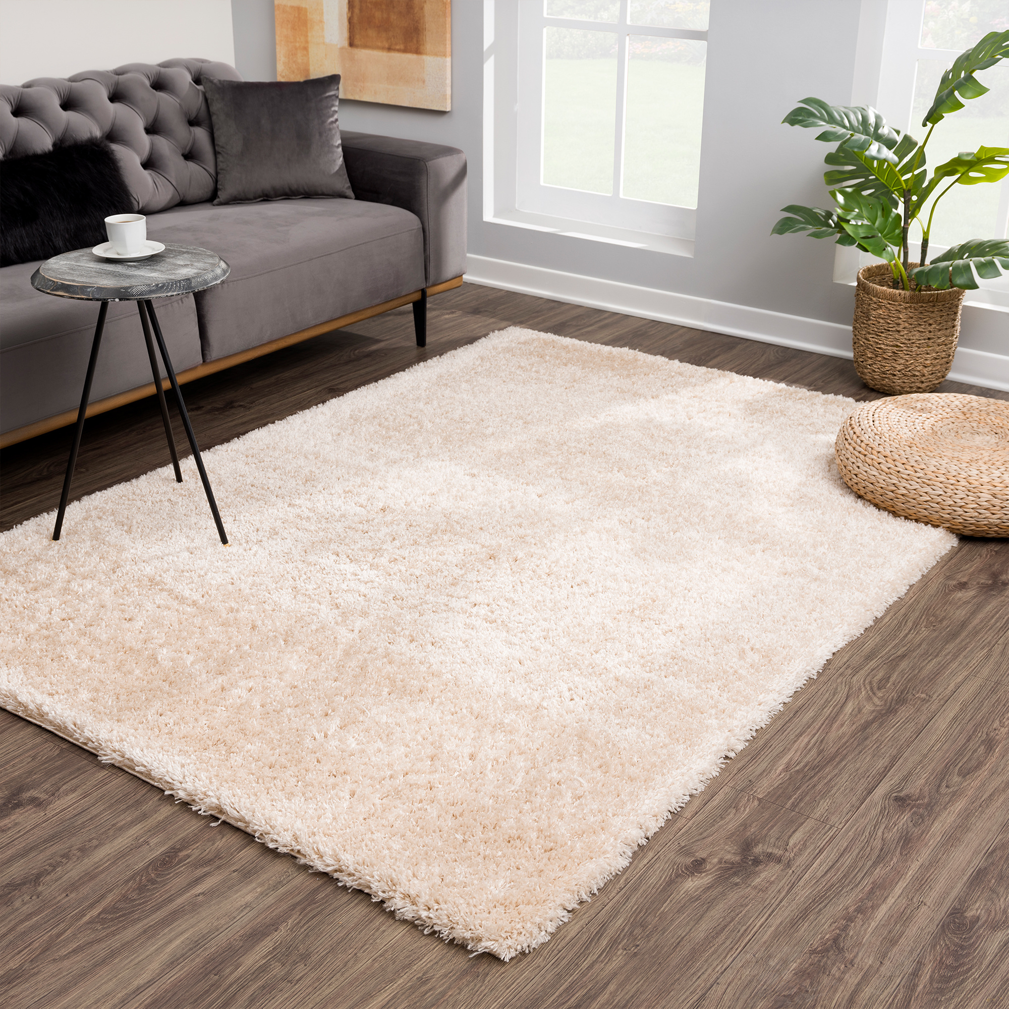 Porto Soft Fluffy Vloerkleed Hoogpolig Effen Beige