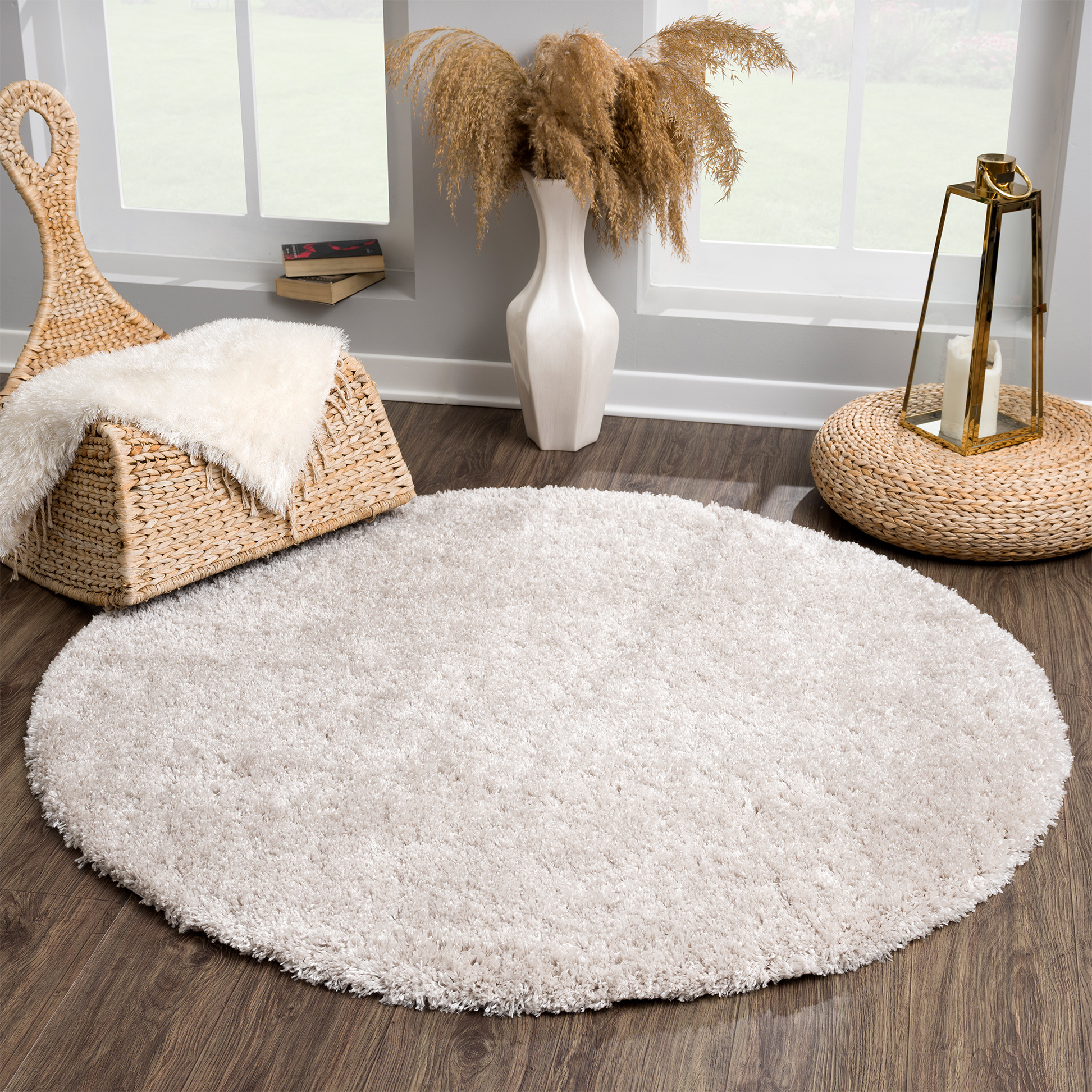 Porto Rond Soft Fluffy Hoogpolig Vloerkleed Lichtgrijs