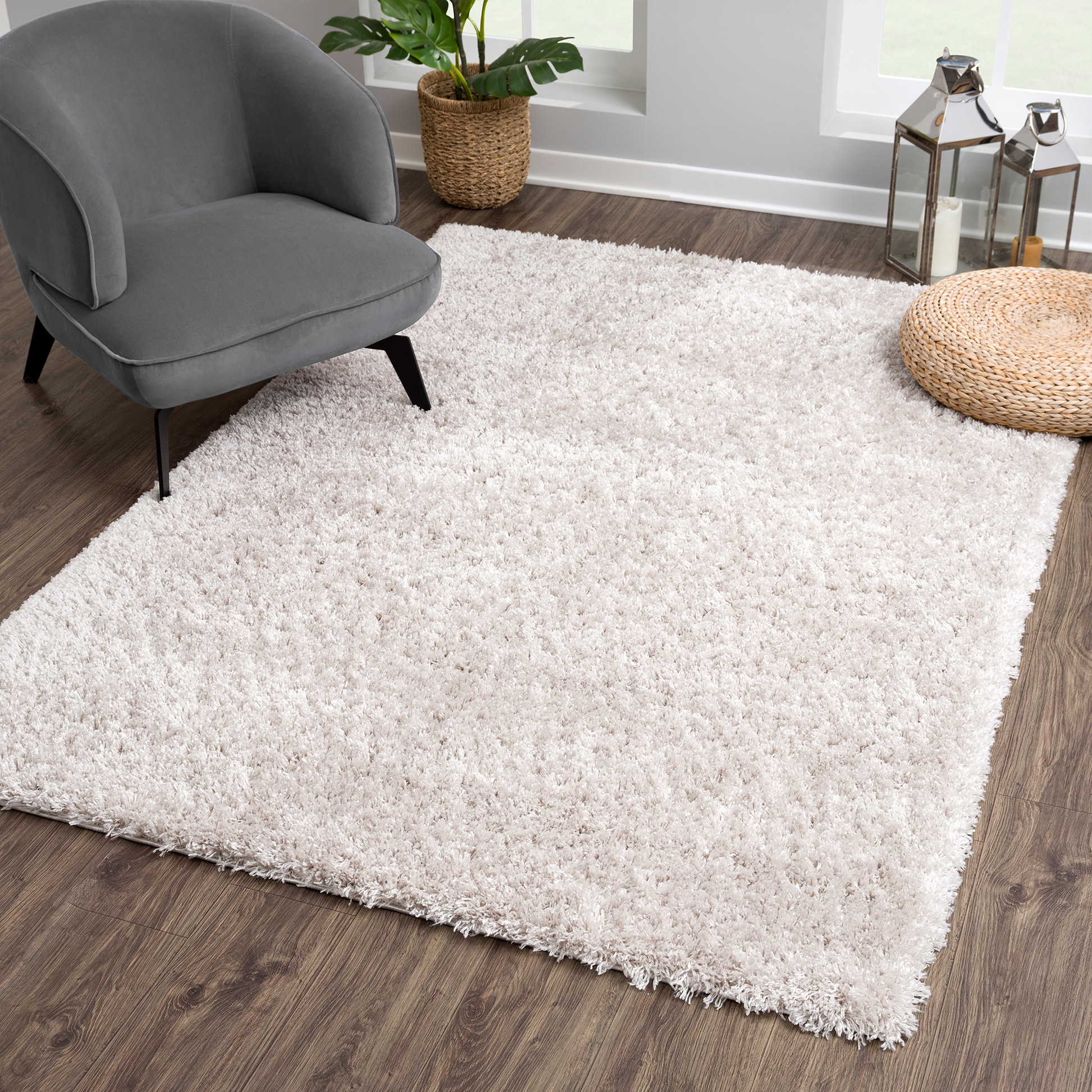 Porto Soft Fluffy Hoogpolig Vloerkleed Lichtgrijs