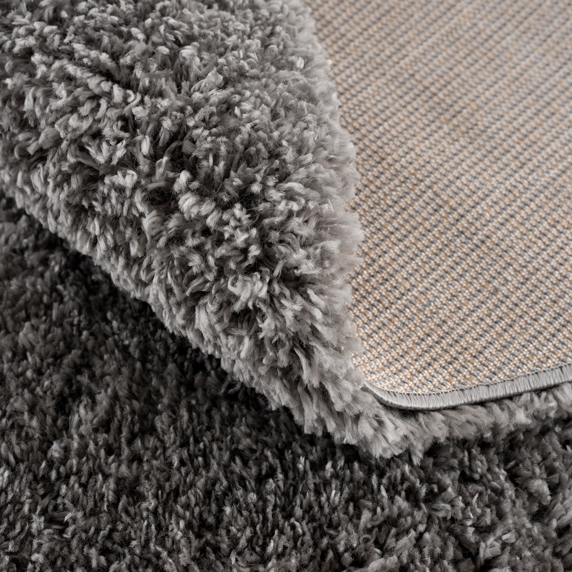 Porto Rond Soft Fluffy Vloerkleed Hoogpolig Effen Donker Grijs