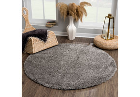Porto Rond Soft Fluffy Vloerkleed Hoogpolig Effen Donker Grijs