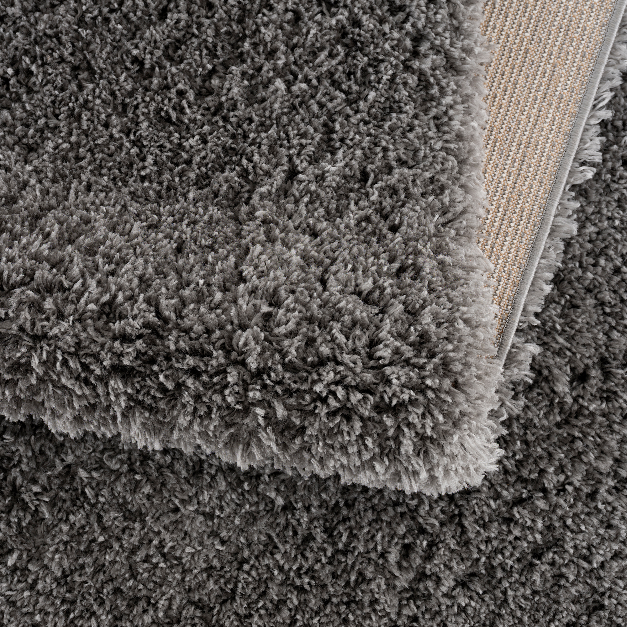 Porto Soft Fluffy Vloerkleed Hoogpolig Effen Donker Grijs