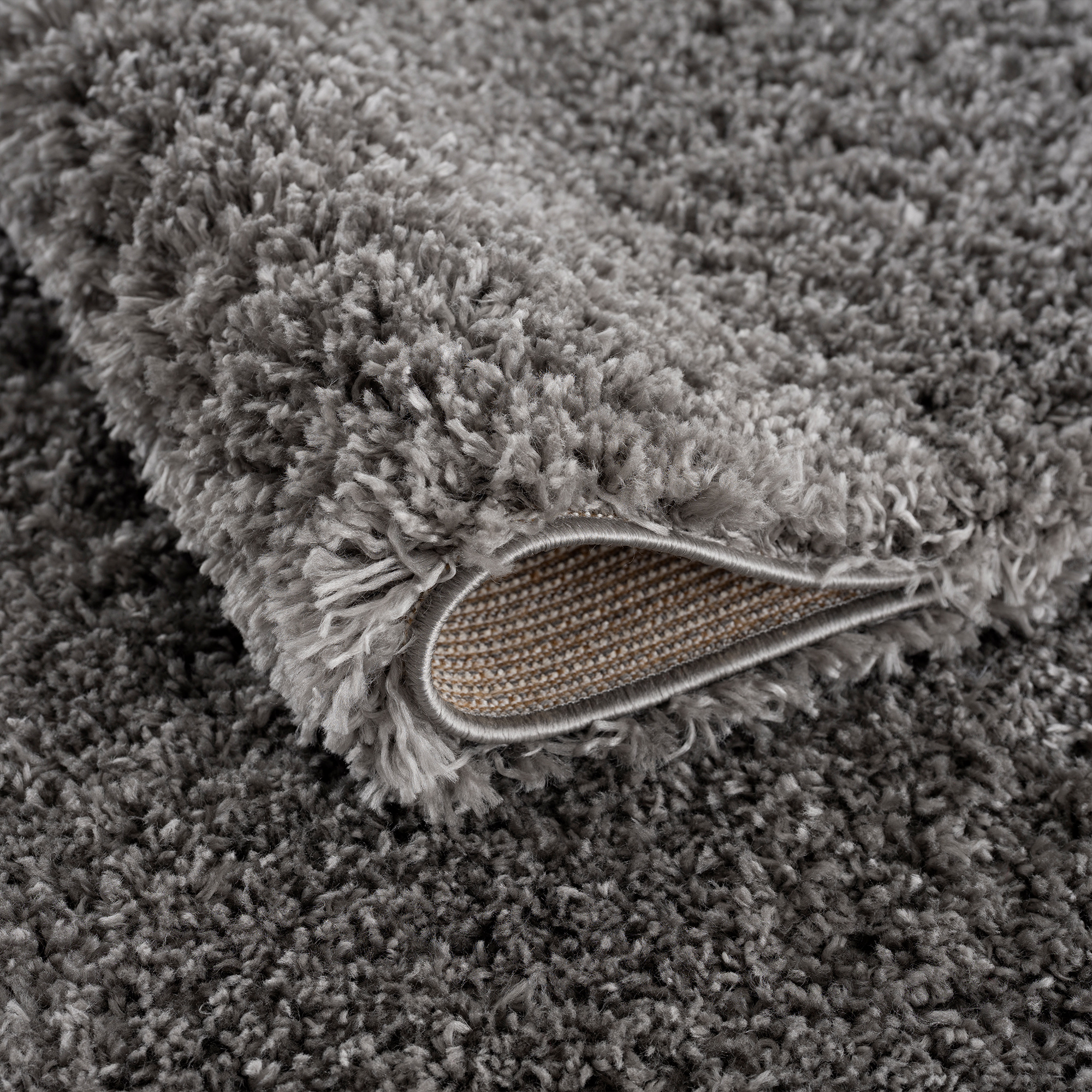 Porto Soft Fluffy Vloerkleed Hoogpolig Effen Donker Grijs