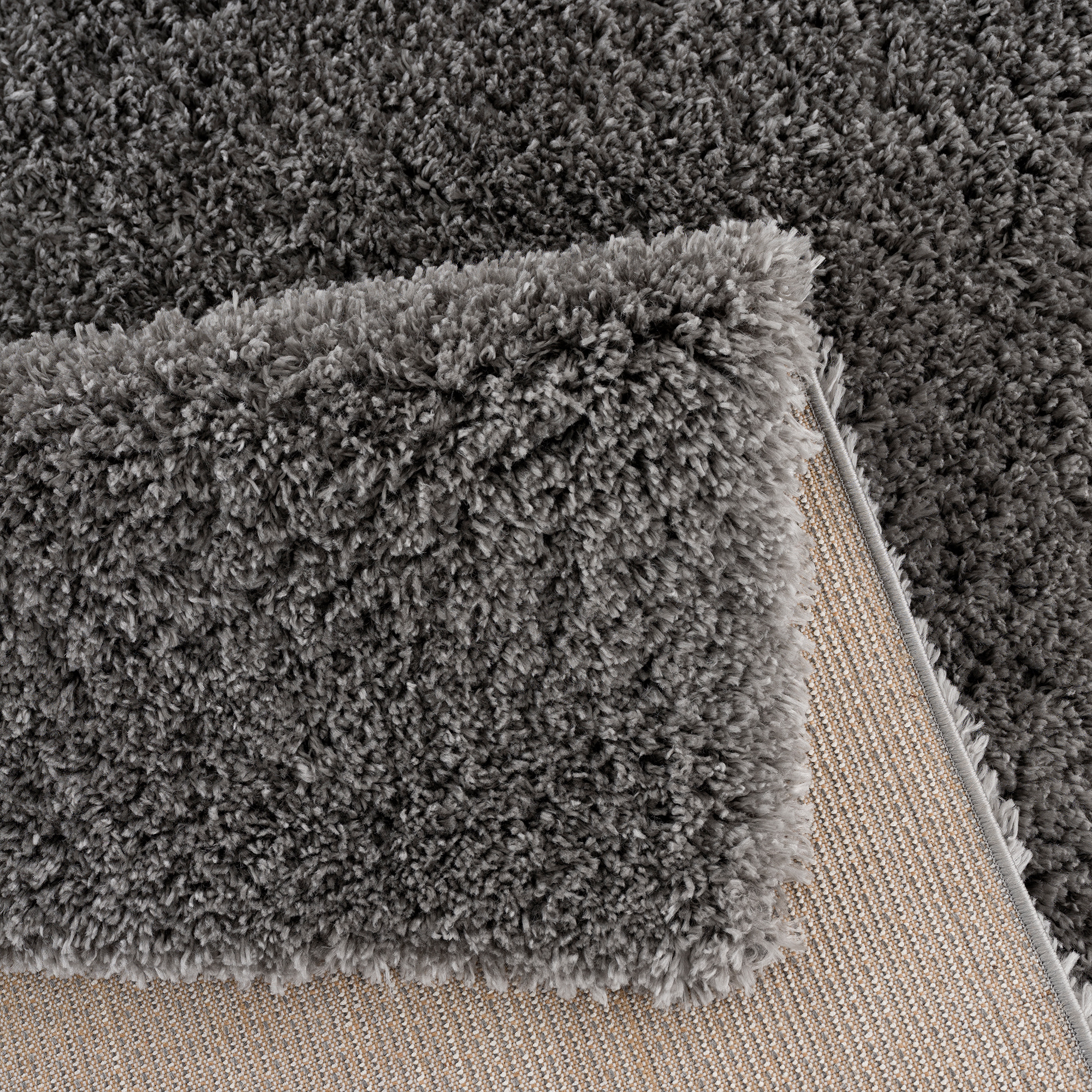 Porto Soft Fluffy Vloerkleed Hoogpolig Effen Donker Grijs