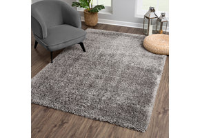 Porto Soft Fluffy Vloerkleed Hoogpolig Effen Donker Grijs