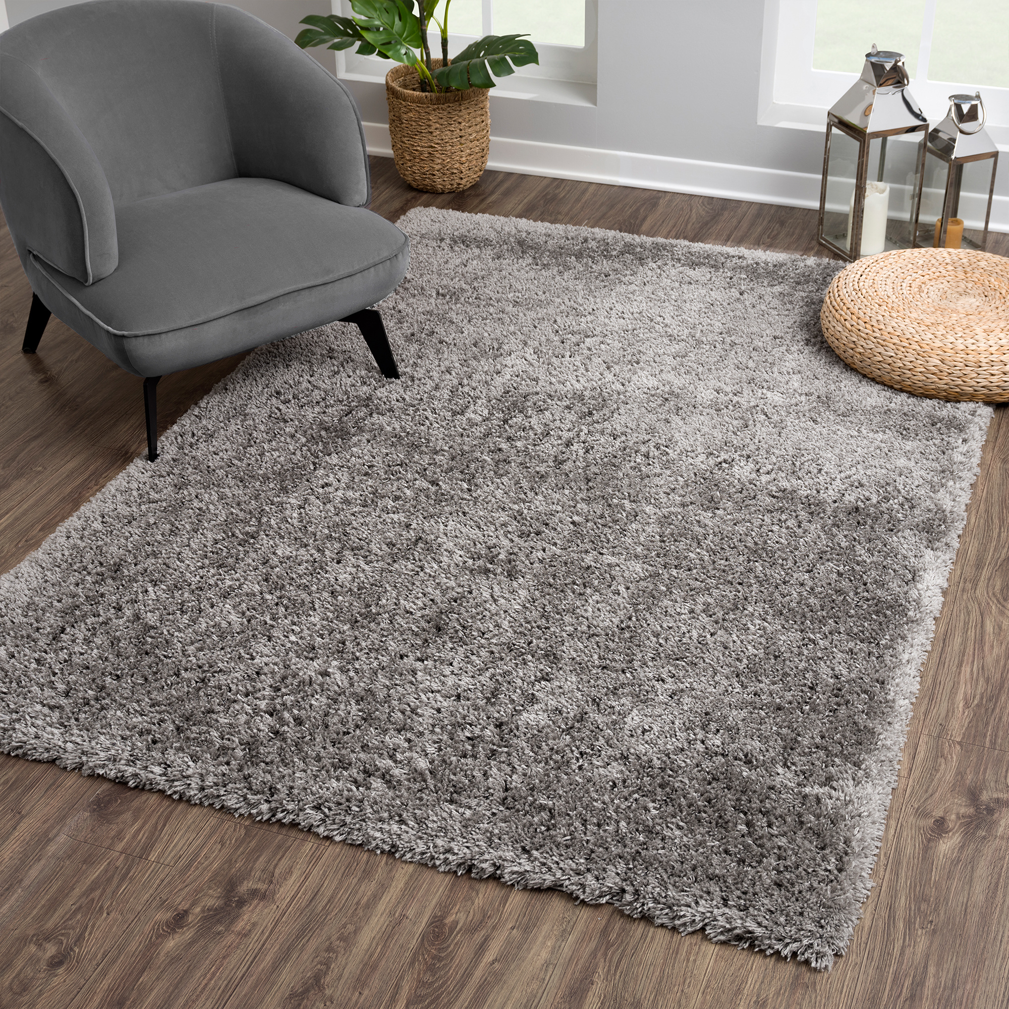 Porto Soft Fluffy Hoogpolig Vloerkleed Donkergrijs