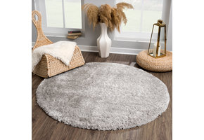 Porto Rond Soft Fluffy Vloerkleed Hoogpolig Effen Grijs
