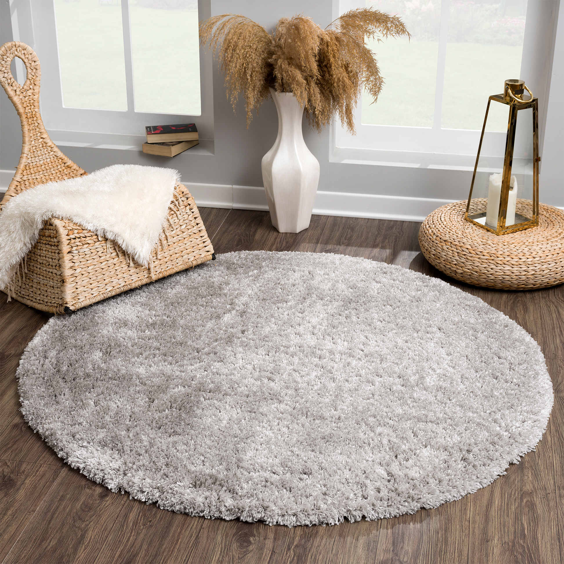 Porto Rond Soft Fluffy Hoogpolig Vloerkleed Grijs