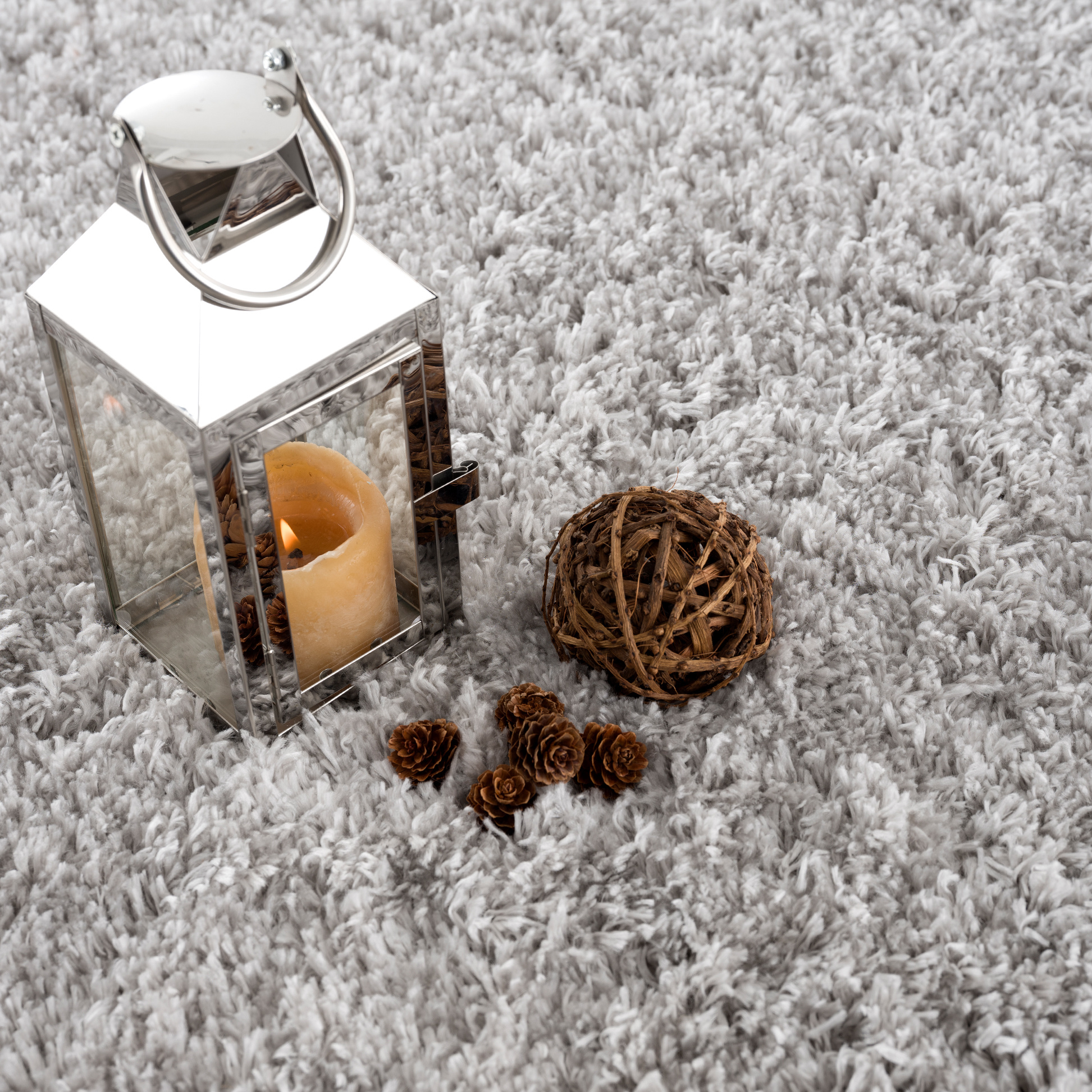 Porto Soft Fluffy Vloerkleed Hoogpolig Effen Grijs