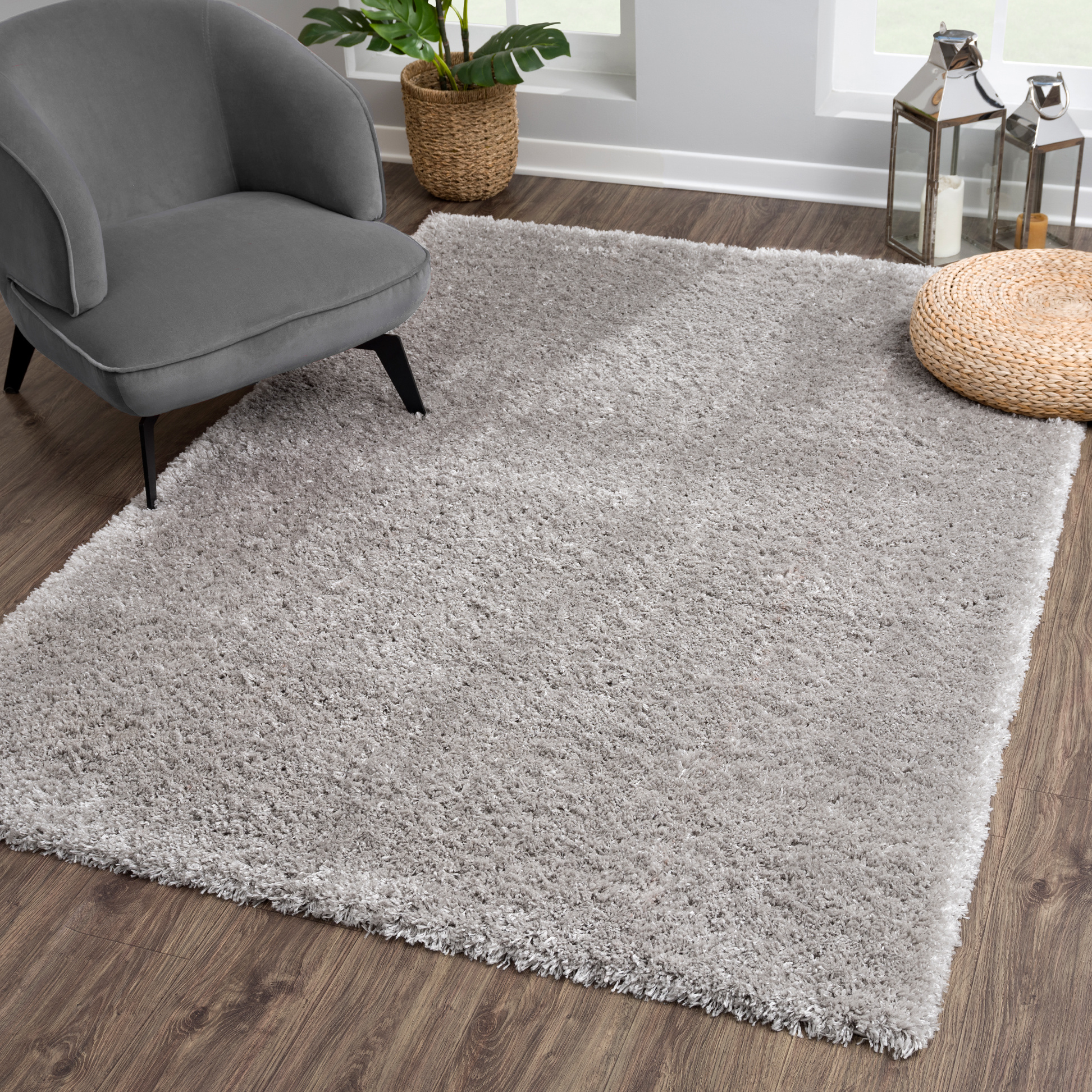 Porto Soft Fluffy Hoogpolig Vloerkleed Grijs