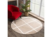 Tapijtenloods Madrid Shaggy Rond Geruit Vloerkleed Beige Creme Hoogpolig