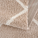 Tapijtenloods Madrid Shaggy Geruit Vloerkleed Beige Creme Hoogpolig