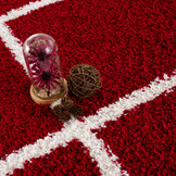 Tapijtenloods Madrid Shaggy Rond Geruit Vloerkleed Rood Creme Hoogpolig