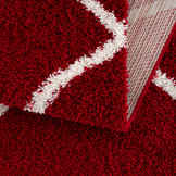 Tapijtenloods Madrid Shaggy Rond Geruit Vloerkleed Rood Creme Hoogpolig