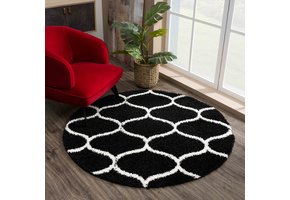 Tapijtenloods Madrid Shaggy Rond Design Vloerkleed Zwart Creme Hoogpolig