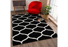 Tapijtenloods Madrid Shaggy Design Vloerkleed Zwart Creme Hoogpolig