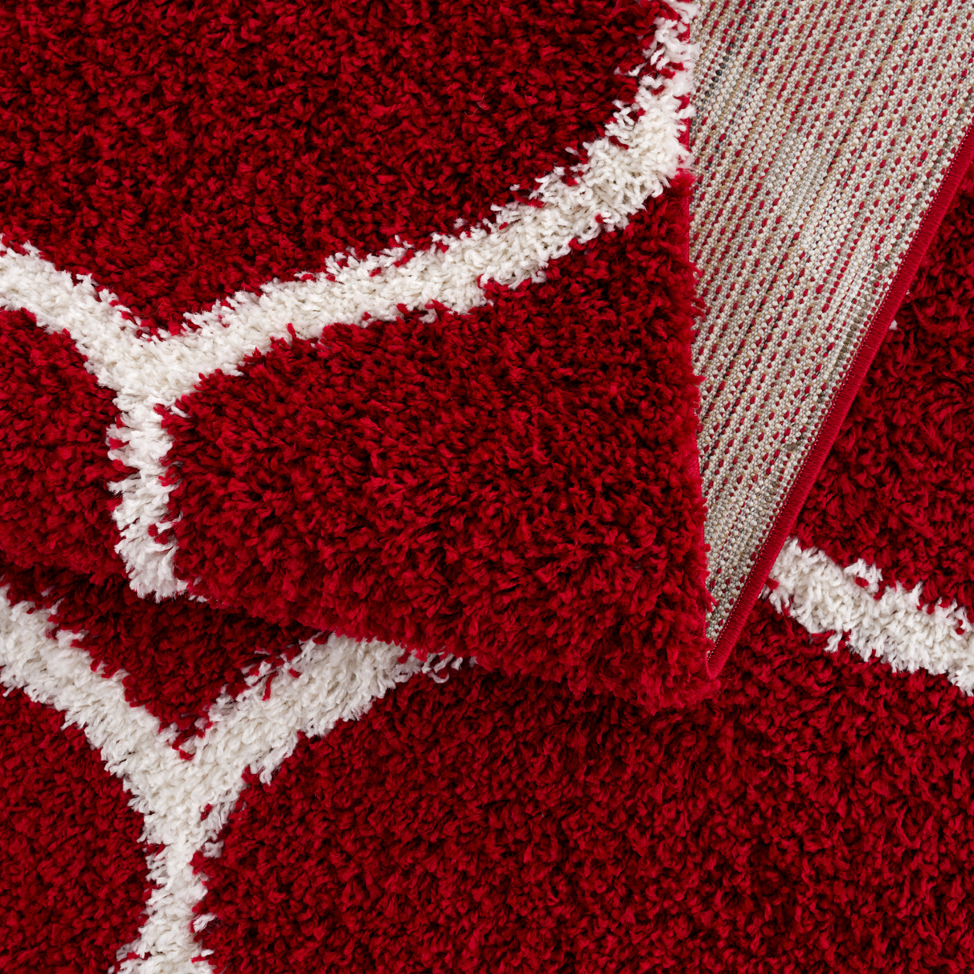 Hoogpolig Rood Rond Vloerkleed – Scandinavisch Shaggy Tapijt – Fluffy & Luxe