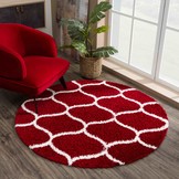 Hoogpolig Rood Rond Vloerkleed – Scandinavisch Shaggy Tapijt – Fluffy & Luxe