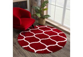 Hoogpolig Rood Rond Vloerkleed – Scandinavisch Shaggy Tapijt – Fluffy & Luxe