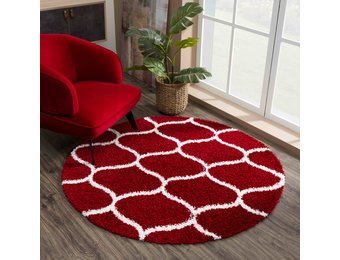 Hoogpolig Rood Rond Vloerkleed – Scandinavisch Shaggy Tapijt – Fluffy & Luxe