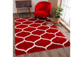 Hoogpolig Rood Vloerkleed – Scandinavisch Shaggy Tapijt – Fluffy & Luxe