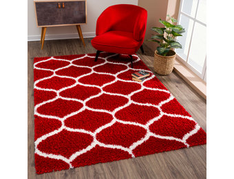 Hoogpolig Rood Vloerkleed – Scandinavisch Shaggy Tapijt – Fluffy & Luxe